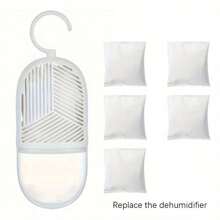 1 Conjunto de 6 com ganchos para pendurar, Desumidificador de Plástico ABS, Absorvedor Reutilizável, Dessecante e Desumidificador, Dessecante de Saco Interno, Adequado para Quarto, Banheiro, Guarda-Roupa, Acessórios à Prova de Umidade, Não Precisa Ser Plugado, Essencial para a Vida Doméstica, Desumidificador para Casa