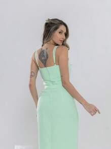 V761 Tailored Midi Dress With Straps - Pastel Green - View 6