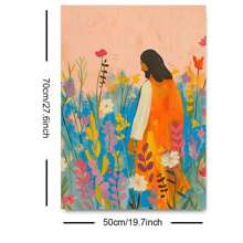 1pc Unframed Colorful Jesus Wildflowers Christian Art Posters, Bible Verse Vintage Aesthetic Painting Canvas Print Cottagecore Minimalist Wall Arts Painting For: Dorm, Apartment, Living Room, Bedroom, Modern Home Decor