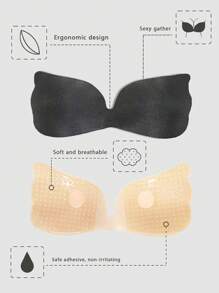 1/2pcs Of Women's Wing Chest Strapless Adhesive Bra, Suitable For Dress Wedding Dress Underwear Backless Wear, Small Chest Gathered Breathable Invisible One-Piece Gathered Bra Stickers, Attached To The Chest Without Trace Slimming Style - View 6