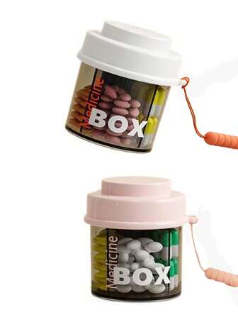 1pc Portable Sealed Pill Organizer Box, Random Color