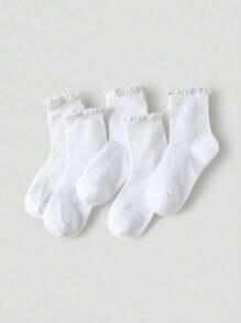 1/5/6/10 Pairs Of Ladies' Black And White Pleated Decorative Casual Socks, Comfortable And Soft Socks Suitable For Daily Life - Multicolor - View 5
