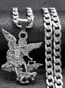 Colar de Proteção do Arcanjo São Miguel para Mulheres e Homens, Corrente de Joia de Proteção de Santo em Aço Inoxidável