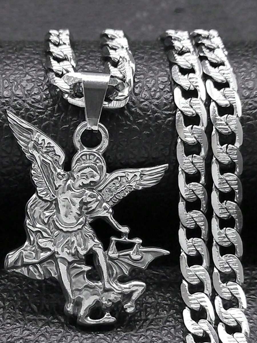 Colar de Proteção do Arcanjo São Miguel para Mulheres e Homens, Corrente de Joia de Proteção de Santo em Aço Inoxidável