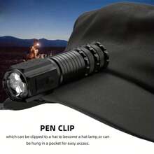 1pc Mini Portable Multifunctional Hat Clip Flashlight With 3 Modes, Bright Light, Magnetic Absorption, Hammer For Self-Defense, Aluminum Alloy Material, Suitable For Outdoor Adventures, Car Emergency Use