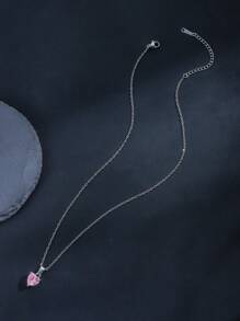 3pcs/Set Heart Shaped Earrings, Ring And Titanium Steel Chain Necklace Jewelry Set For Women, Creative & Fashionable