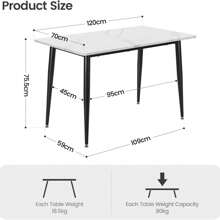 Living Dining Table And Chairs Set Of 4, 120CM Marble Effect Dining Table With 4 Faux Leather High Back Dining Chairs,Modern Dining Table Set For Home/Kitchen Office (White Table) - 白色桌面+黑色桌腳 - 查看 4