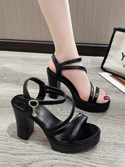 厚底粗跟凉鞋 新款高跟凉鞋 女式夏季时尚潮流系带厚底高跟凉鞋