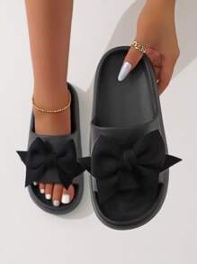 Süße und niedliche Farbblock Baumwoll-Schlüpfschuhe mit Schleife für Damen, Strandstil