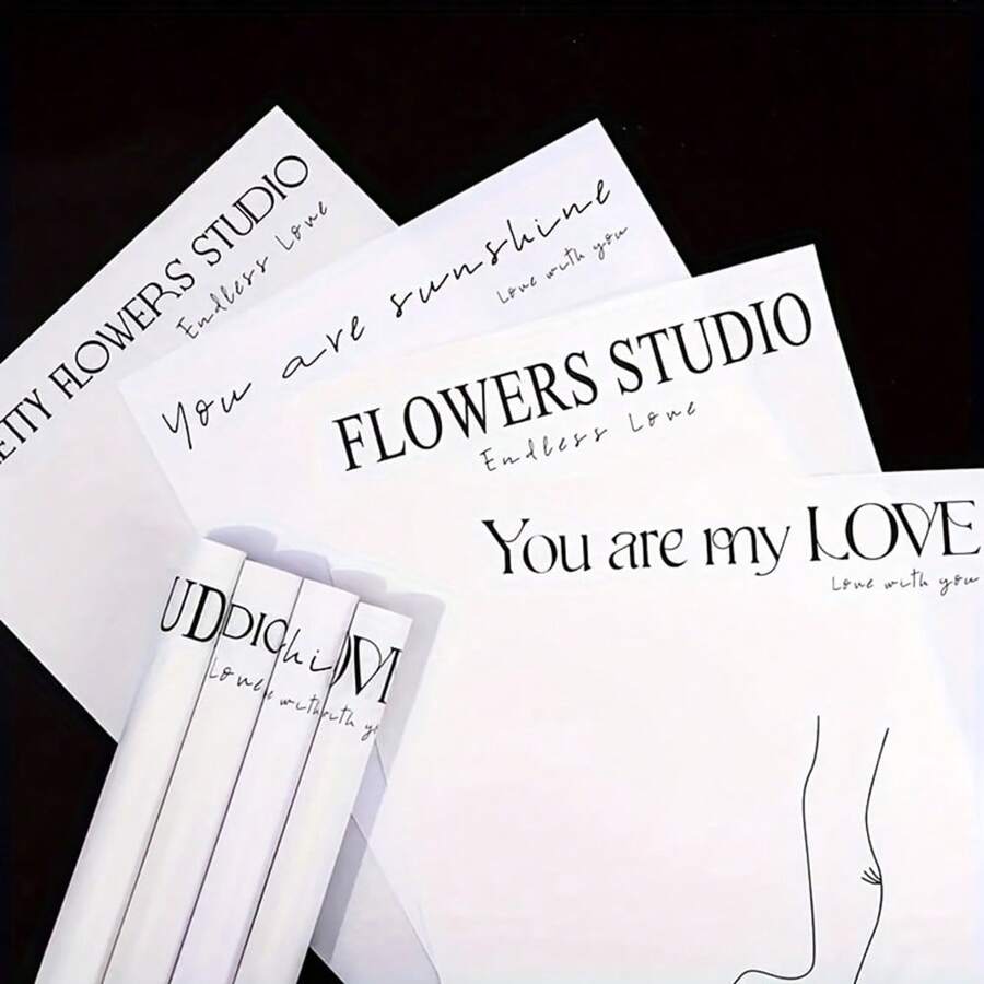 20 张防水黑色英文字母礼品包装纸，鲜花包装纸