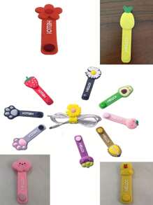 Cartoon Cute Silicone Cable Ties, Data Organizer Card Clips, Earphone, Charging Cable Winder, Anti-Tangle Creative Cartoon Fruit Cable Holder, Student/Office Use