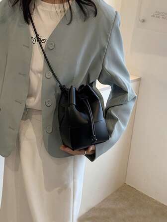 Minimalist Bucket Bag Mini Drawstring Design, Japanese Bag