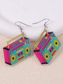 1 Pair Vintage Acrylic Magenta Radio & Cassette Tape Minimalist Design Earrings For Women