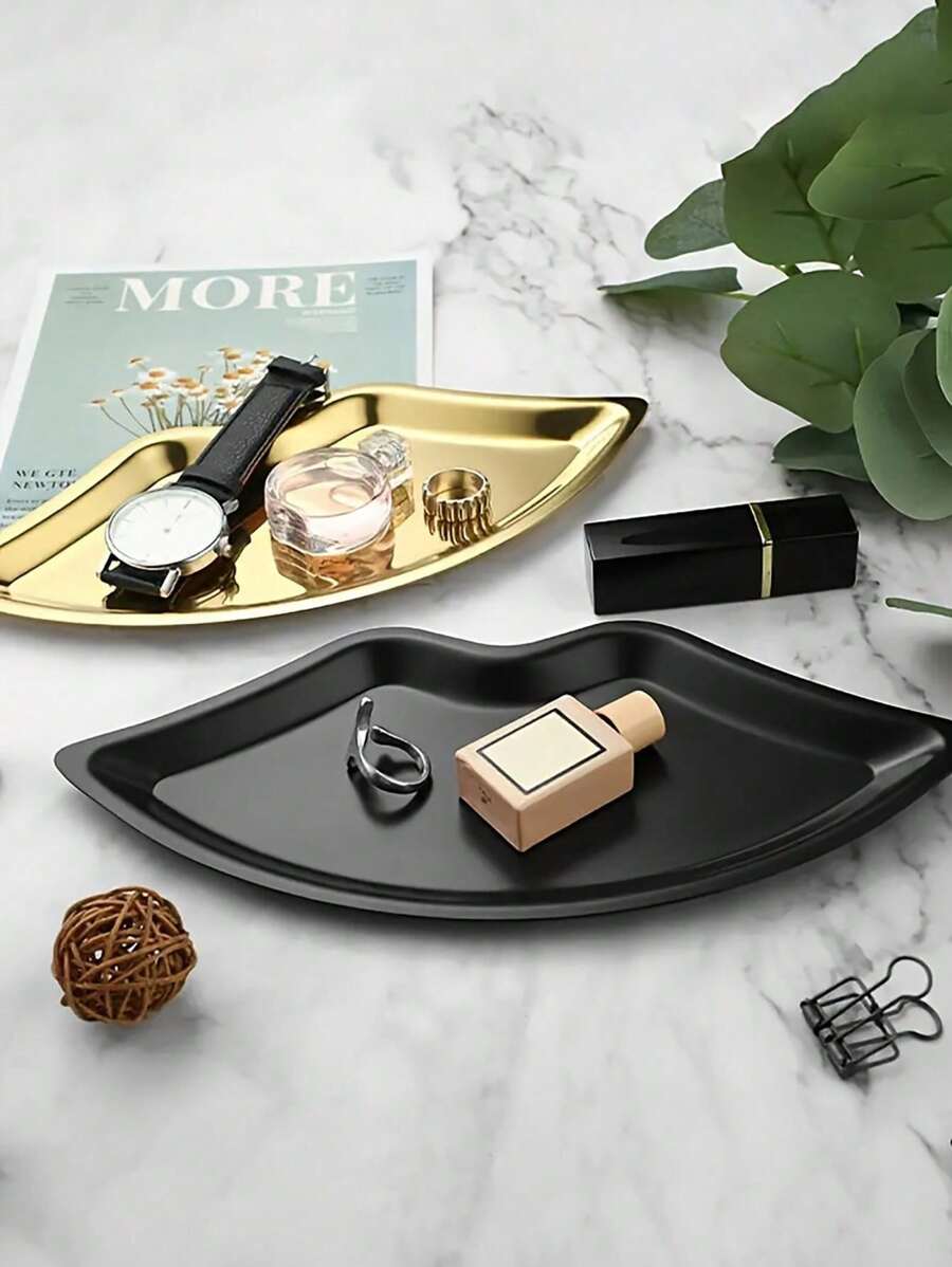 不锈钢唇形珠宝托盘戒指手表项链手链展示托盘化妆品收纳盒桌面装饰品新品 - 彩色 - 查看 1