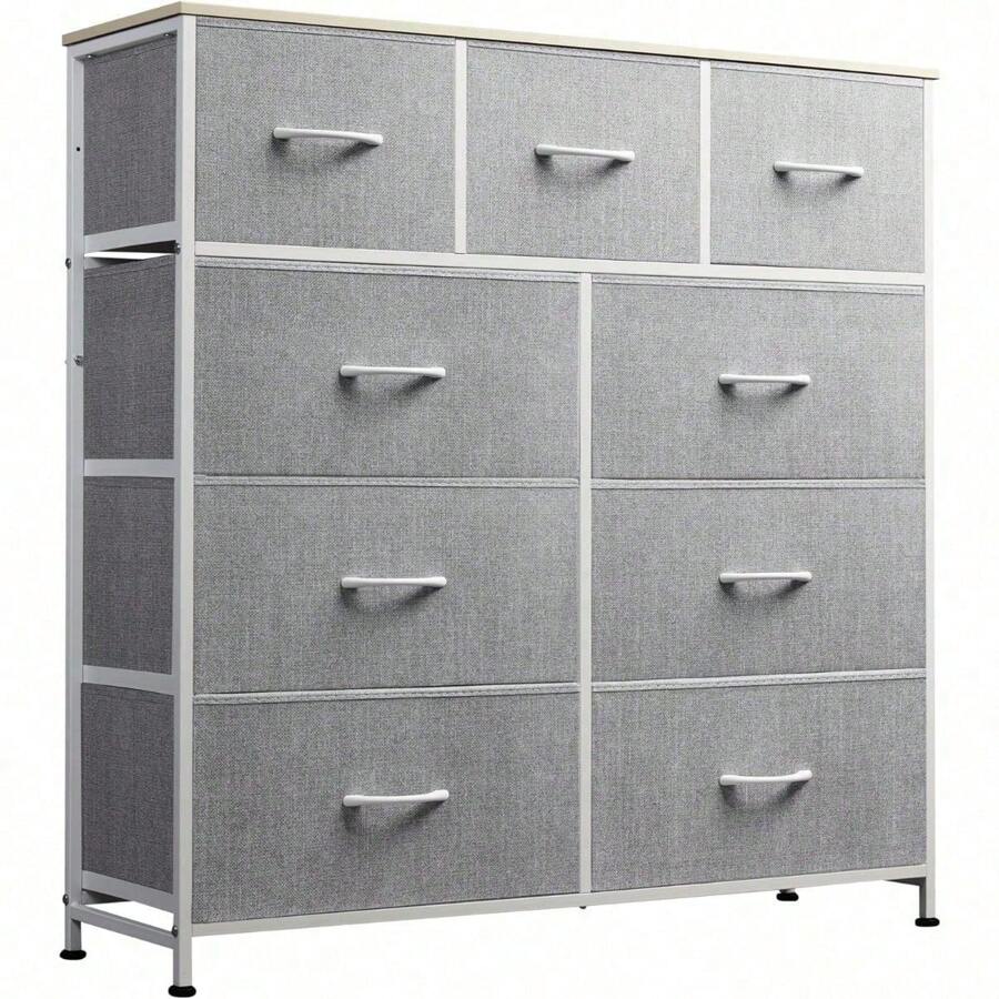 Light Grey 9-Drawer Fabric Storage Tower Dresser - Tall Chest Organizer With Steel Frame, Wood Top, And Easy Pull Handles, Ideal For Bedroom, Hallway, And Closet - Màu Xám nhạt - Xem 1