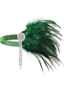 D EXCEED 1PC 1920s Women's Halloween Racing Club Artificial Feather Hair Accessories Bridal Makeup Ball Dinner Performance Diamond Tassel Hair Accessories Valentine's Day Gift - Multicolor - View 11