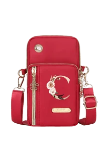 Women's Phone Pouch, Red Mini Crossbody Bag With Gold Floral & Alphabet A-Y Pattern Women's Vertical Coin Purse Sports Arm Sleeve/Running Wrist Pouch Mini Casual Crossbody Phone Bag With Earphone Hole Fashionable For White-Collar, Suitable For University, Work, Business, Commute, Office, Anniversary, Valentine's Day, Birthday, Mother's Day, Teacher's Day, Etc. - Red - View 16
