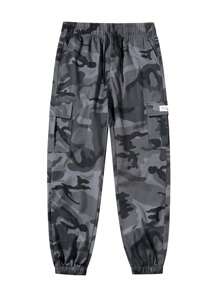 Men's Camouflage Pants, Outdoor Lightweight Drawstring Waist Cargo Pants With Multiple Pockets - Dark Grey - View 2