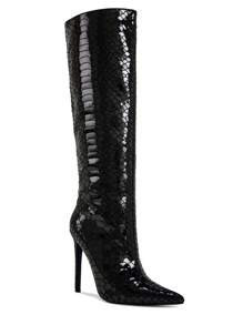 RevReaL Women's Snakeskin Over-The-Knee Heeled Boots - Black - View 3