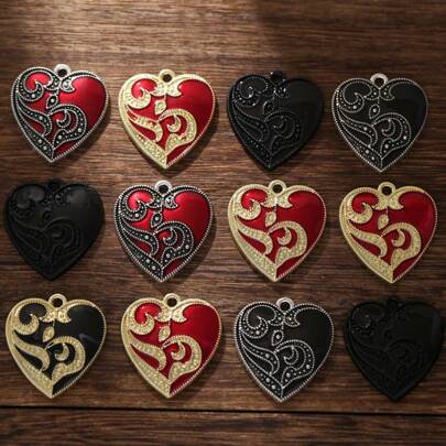 10 قطعة قلب شكل معلق على الطراز الجوتيكي لهالوين بطلاء مينا يشبه السوائل المتدفقة، من معدن السبائك المطبوع، يستخدم لصناعة المجوهرات كأقراط وأساور وقلائد، اكسسوارات مجوهرات DIY، للبس اليومي والحفلات