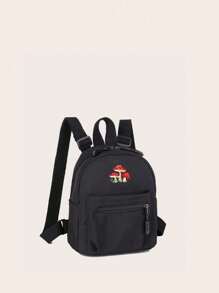 Solid Color Nylon Casual Chic Minimalist Mushroom Graphic Print Mini Backpack, Sporty Fashion Ladies Travel Rucksack
