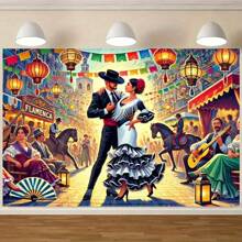 Cenário vibrante de festival de dança tradicional espanhola - decoração de parede versátil para sala de estar, quarto, escritório e festas ao ar livre - poliéster, sem necessidade de energia