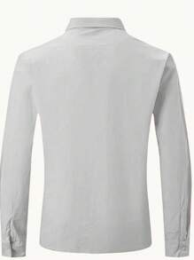 Áo sơ mi nam tay dài cổ bẻ, chất liệu cotton 100% trơn màu, bán chạy nhất, thích hợp cho các hoạt động ngoài trời và đi làm, cho mùa thu - trắng - Xem 2