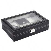1 pieza Caja exhibidora de 8 compartimientos para relojes y anillos con ventana transparente, almacenamiento de joyas