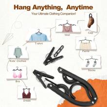 5pcs (5 Hangers And 10 Clips) Foldable Travel Clothes Hanger, Essential For Long Journeys, Portable Plastic Folding Clothes Hanger For Suitcase, Hotel, RV, Road Trip, Flight, Camping