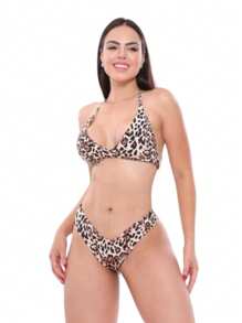 Delta Wing Bikini With Padded Bra And Panty Set Suplex Beachwear - Leopard - View 2