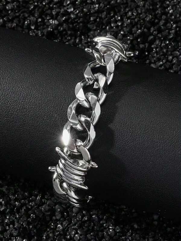1 Peça Pulseira de Aço Titanium Estilo Arame Farpado, Moda Hip-Hop, com Rebites, um presente de joias versátil e personalizado.