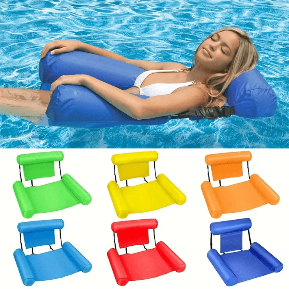 1pc Inflatable Blue Water Hammock - Adult Pool Float Lounge Chair, PVC Material, Comfortable & Durable For Swimming, Relaxation, And Vacation Fun, Pool Raft | Leisurely Poolside Setup | Inflatable Lounge Chair, Inflatable Pool Raft