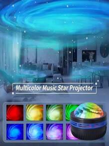 1 pieza Luz de proyección de aurora giratoria LED, con patrones multicolor y control remoto, proyector de estrellas y galaxia, luz nocturna para dormitorio, proyector de ondas, proyector de estrellas, para teatro en casa, campamento, decoración de boda, luz nocturna romántica