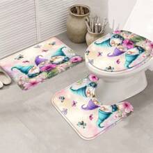 4 piezas Decoración de cortina de ducha de hadas, regalo de disfraz hermoso, decoración moderna del hogar, cortina de ducha impermeable y juego de 3 piezas de alfombra de baño con 12 ganchos de cortina de ducha, decoración de baño, decoración de otoño, accesorios de baño, de vuelta a la escuela - Multicolor - Ver 4