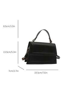 1个新款迷你时尚手提包，纯色纹理PU材质，方形翻盖手提包，简约西式百搭通勤优雅单肩包，配有可拆卸可调节肩带，复古风格