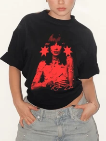 Basic T-Shirt With Rita L. Print - Black - Black - View 1