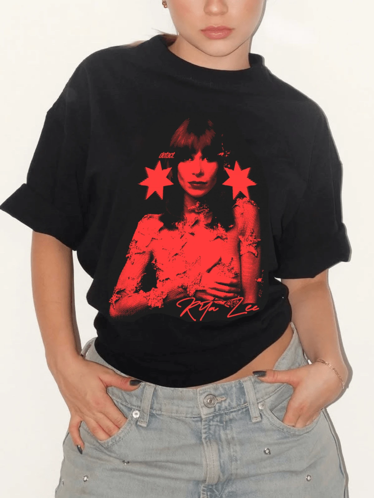 Basic T-Shirt With Rita L. Print - Black - Black - View 1