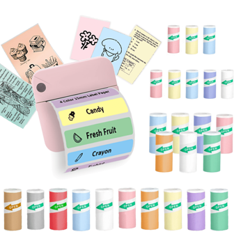 Mini Sticker Printer, Sticker Maker Machine Printer With Color Sticker Paper Rolls, Mini Printer Sticker Maker For Labels/Notes, Inkless Thermal Portable Printer For Phone/Tablet