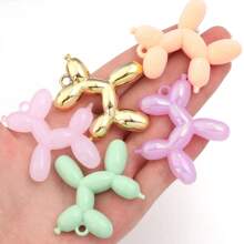 5pcs/Pack Assorted Acrylic Puffy Dog Pendant, Flocked Furry, Solid Color, Electroplated Metal, Jelly, Plated Colorful Puffy Dog Charms For DIY Phone, Key Chain, Necklace, Hair Accessory, Earrings Decoration Accessories