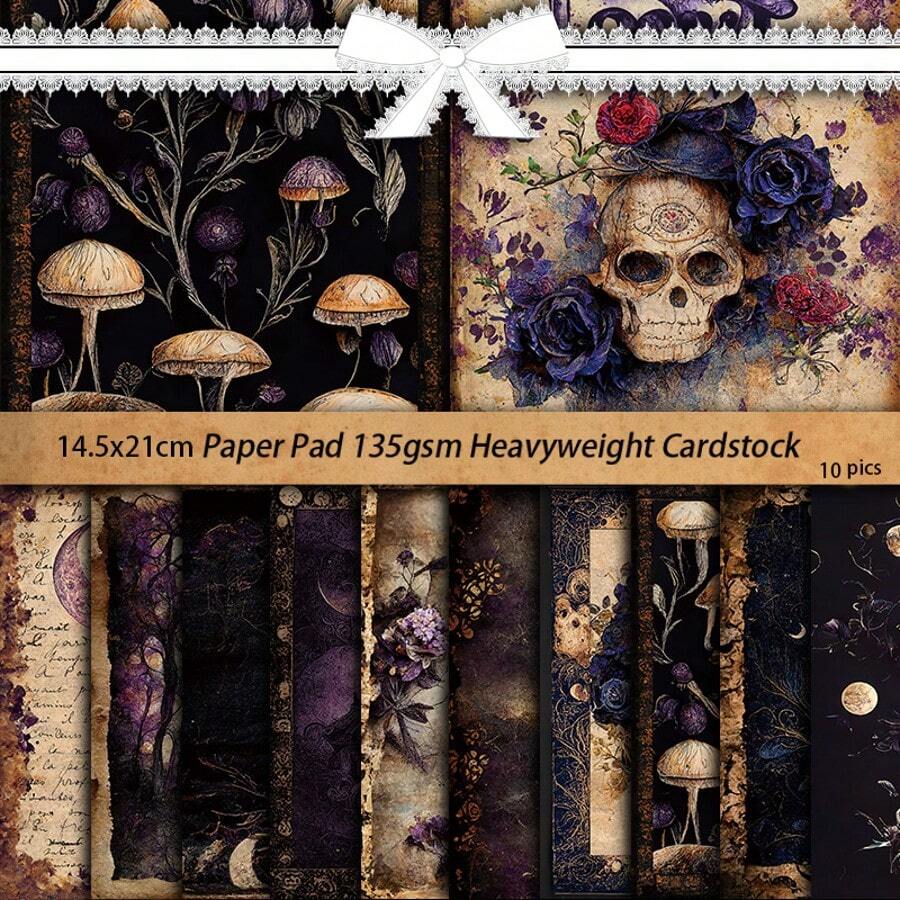 10 Stück lila Zauberhafte Material Papiere, Retro Europäisch Blumen Pflanzen Muster für Scrapbooking, festliche Dekoration, Grußkarten zum Selbermachen, Explosionsbox, Geschenkverpackung, Party Zubehör, Schulmaterial, Einschulung