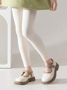 1 Pair Girls' Simple Solid Color Casual Ankle-Length Pants, Spring And Autumn - White - View 10