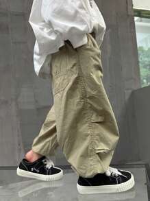 男童宽松超轻棉麻阔腿裤夏季休闲长裤 - 卡其色 - 查看 8