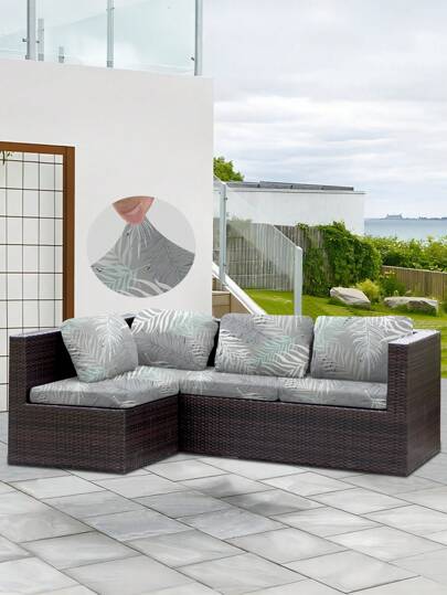1pc Leaf Print Outdoor Sofa Cover, Polyester Elastic Removable Half-Wrapped Sofa Seat Cushion, Patio Porch Garden Sofa Seat Slipcover