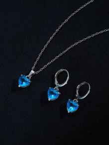 3pcs/Set Heart Shaped Earrings, Ring And Titanium Steel Chain Necklace Jewelry Set For Women, Creative & Fashionable