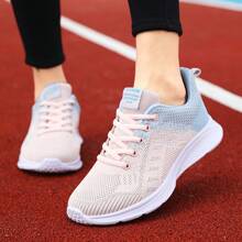 Women's Breathable Lace-Up Casual Sports Shoes, Fabric Material, Lightweight Soft Outsole, Versatile Non-Slip Durable Running Sneakers, All Season - Lotus Root Starch - View 1