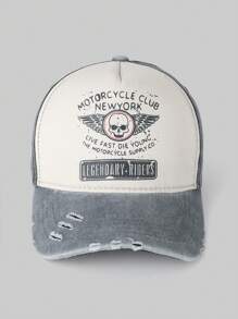 1pc Letter & Skull Graphic Casual Street Style Polyester Quilted Distressed Anti-UV Decor Couple Sport Sun Protection Curved Brim Baseball Cap, Versatile For Commuting, All Season - Curved Brim Hat - View 6