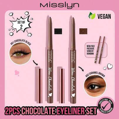 MISSLYN-2 件装巧克力眼线笔套装，巧克力眼线笔持久、奶油状、超着色且防水，打造大胆而明确的线条，纯素且无残忍，Y2K 化妆派对海滩旅行度假露营户外礼物玫瑰时尚女孩新年化妆品角色扮演最佳旅行节日色彩花式校园学校魅力氛围 Cny 中国新年、情人节礼物，纯素，无残忍