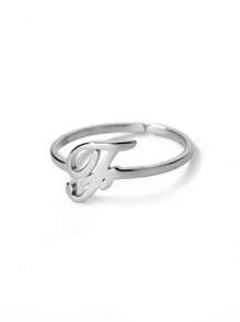 1pc Letter Open Ring, Unisex, 18K Gold Plated Stainless Steel, Elegant Design, Suitable For Weddings, Mother's Day And Other Occasions - Silver - 2 - View 16