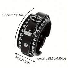 QYDCX 3Pcs/Set Unisex Black Metal Spike Studded Punk Rock Biker Wide Strap Leather Bracelet, Gothic Rivet Buckle Wristband - Bracelet Three Piece Set - View 3