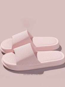 Fashionable, Versatile, Comfortable & Soft Striped Pink Thick-Sole Non-Slip Anti-Odor EVA Women Indoor/Bathroom Slippers, Japanese Style